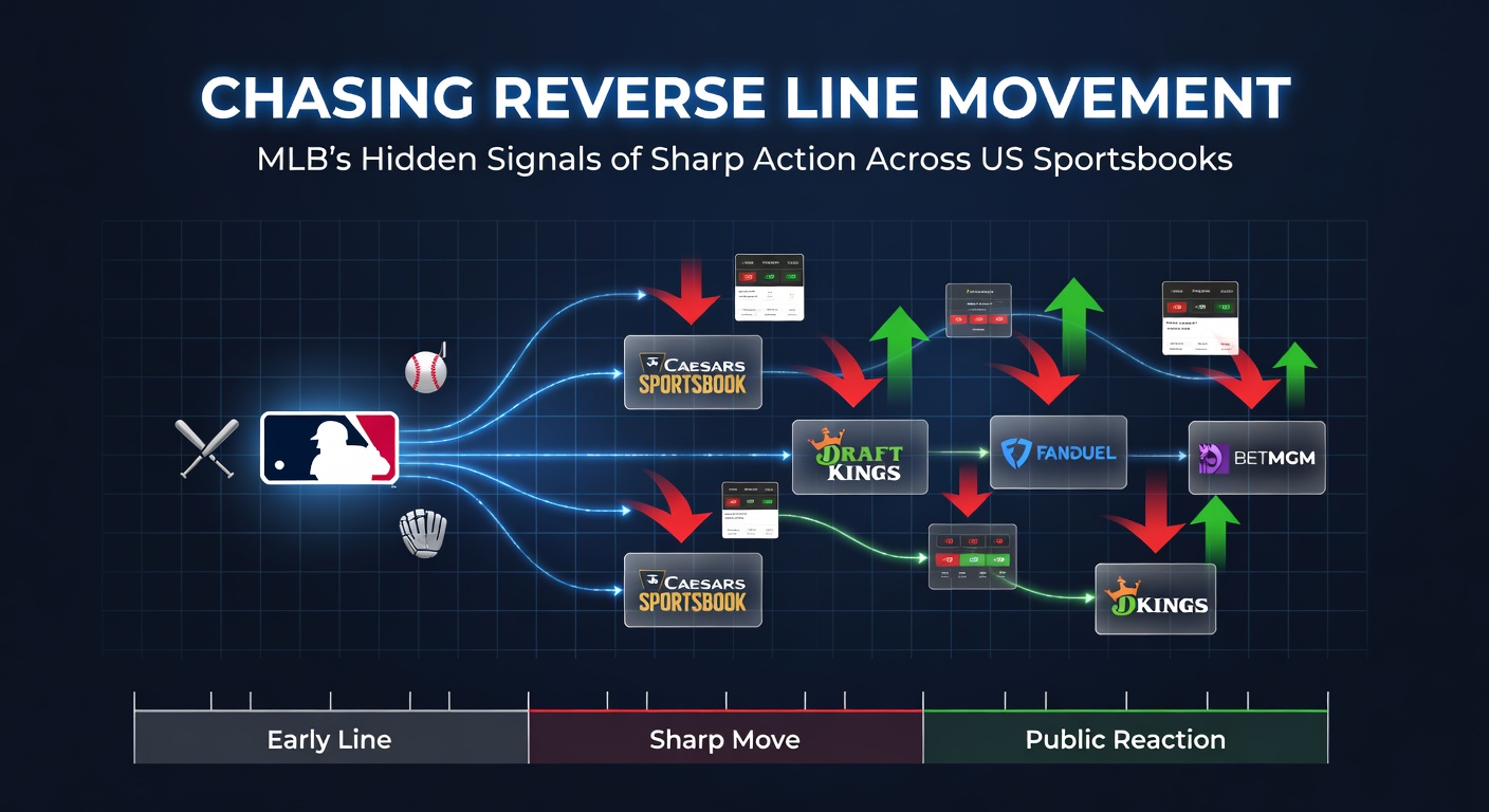 Graph showing MLB betting line shifts with reverse line movement highlighted against public betting percentages