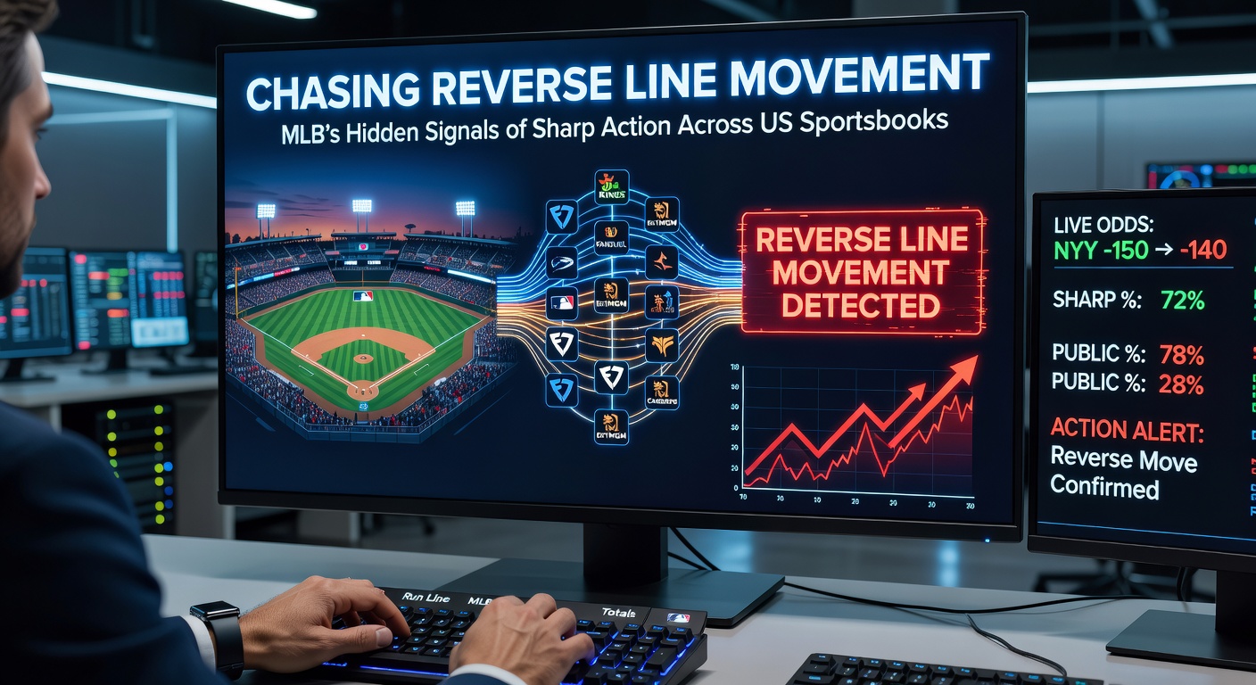 Screenshot of MLB betting dashboard displaying reverse line movement on a Yankees vs Red Sox game across DraftKings and FanDuel