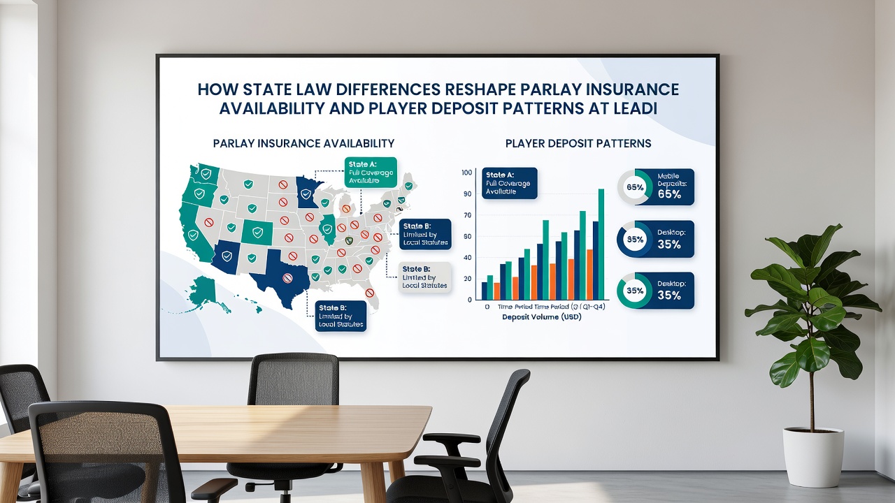 Analysis chart displaying deposit trends and parlay insurance usage by state at US sportsbooks