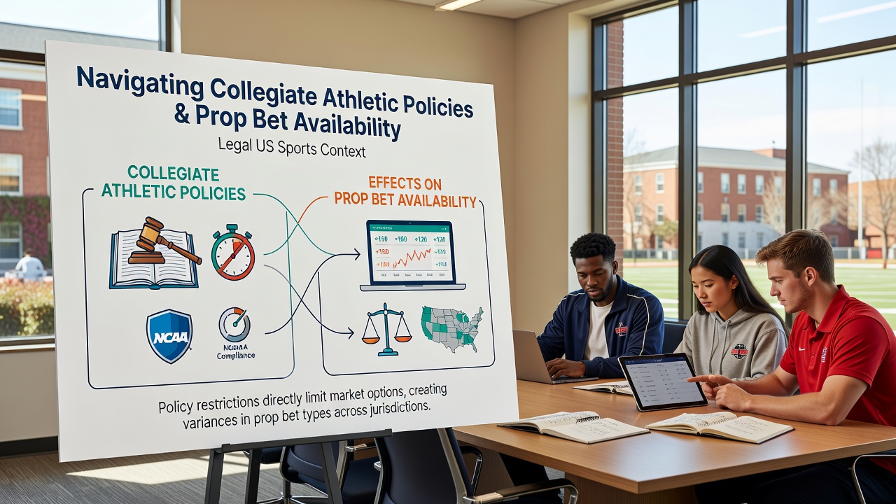 Sportsbook interface showing limited college football prop options alongside compliance notes