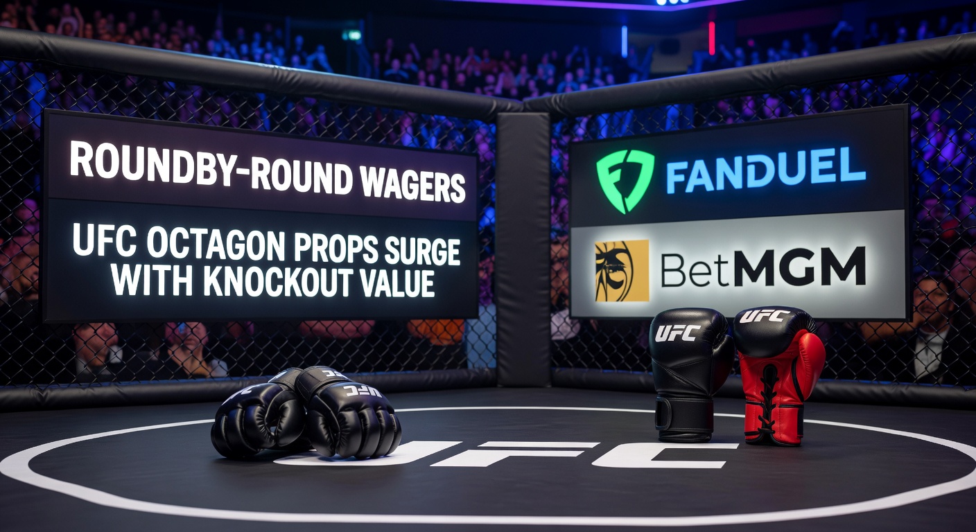Close-up of a UFC knockout moment in the octagon, showcasing the high-value prop bets available on FanDuel and BetMGM during live events