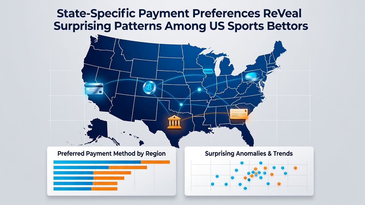 Infographic comparing payment method usage percentages across different US regions for sports betting