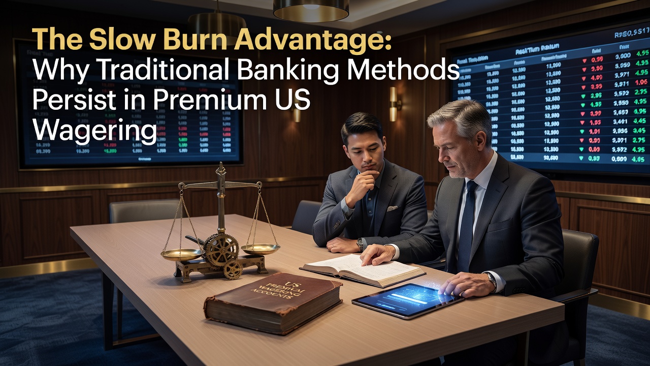 Traditional banking transactions at premium US sportsbooks showing wire transfers and ACH processing interfaces