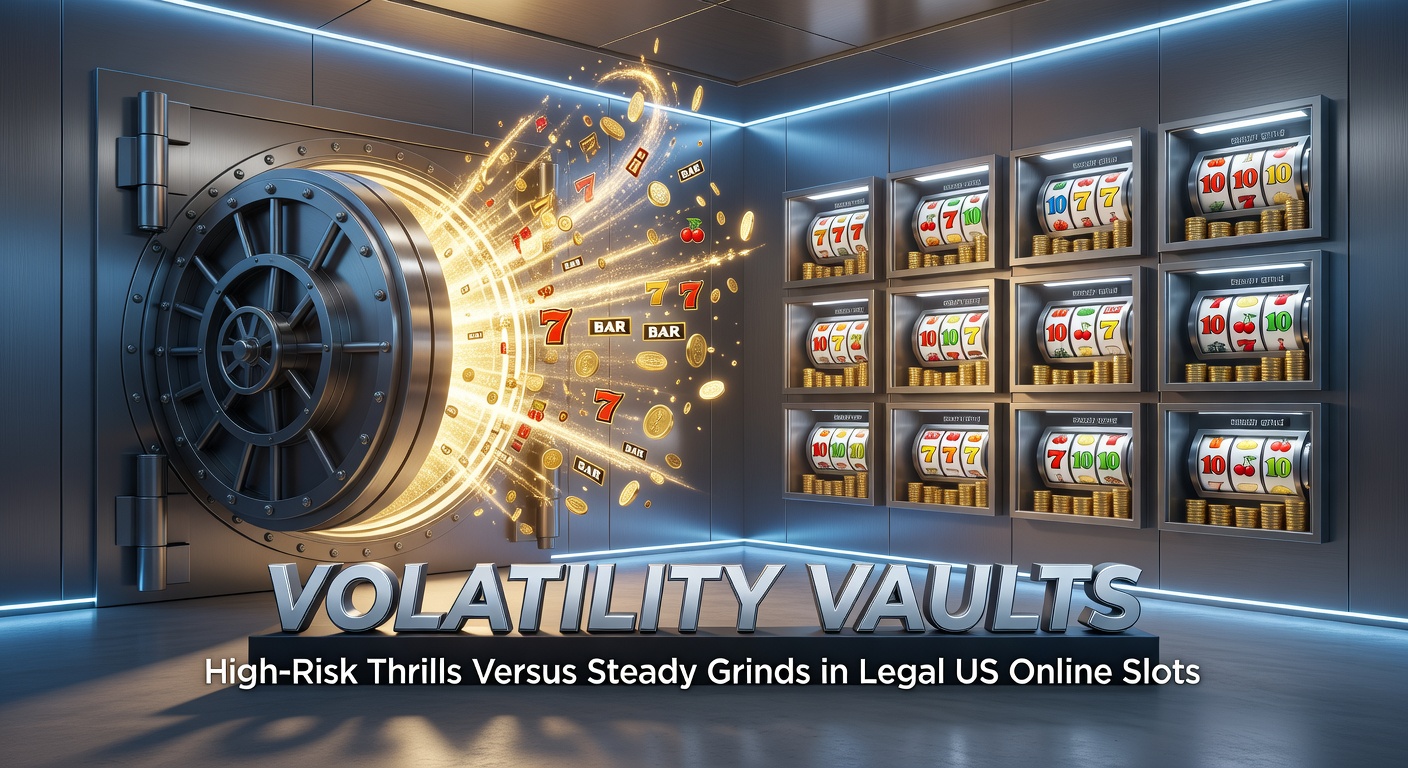 Vibrant online slot machine displaying high-volatility jackpot symbols amid flashing lights and cascading reels, capturing the intense excitement of big-win potential in US-regulated casinos